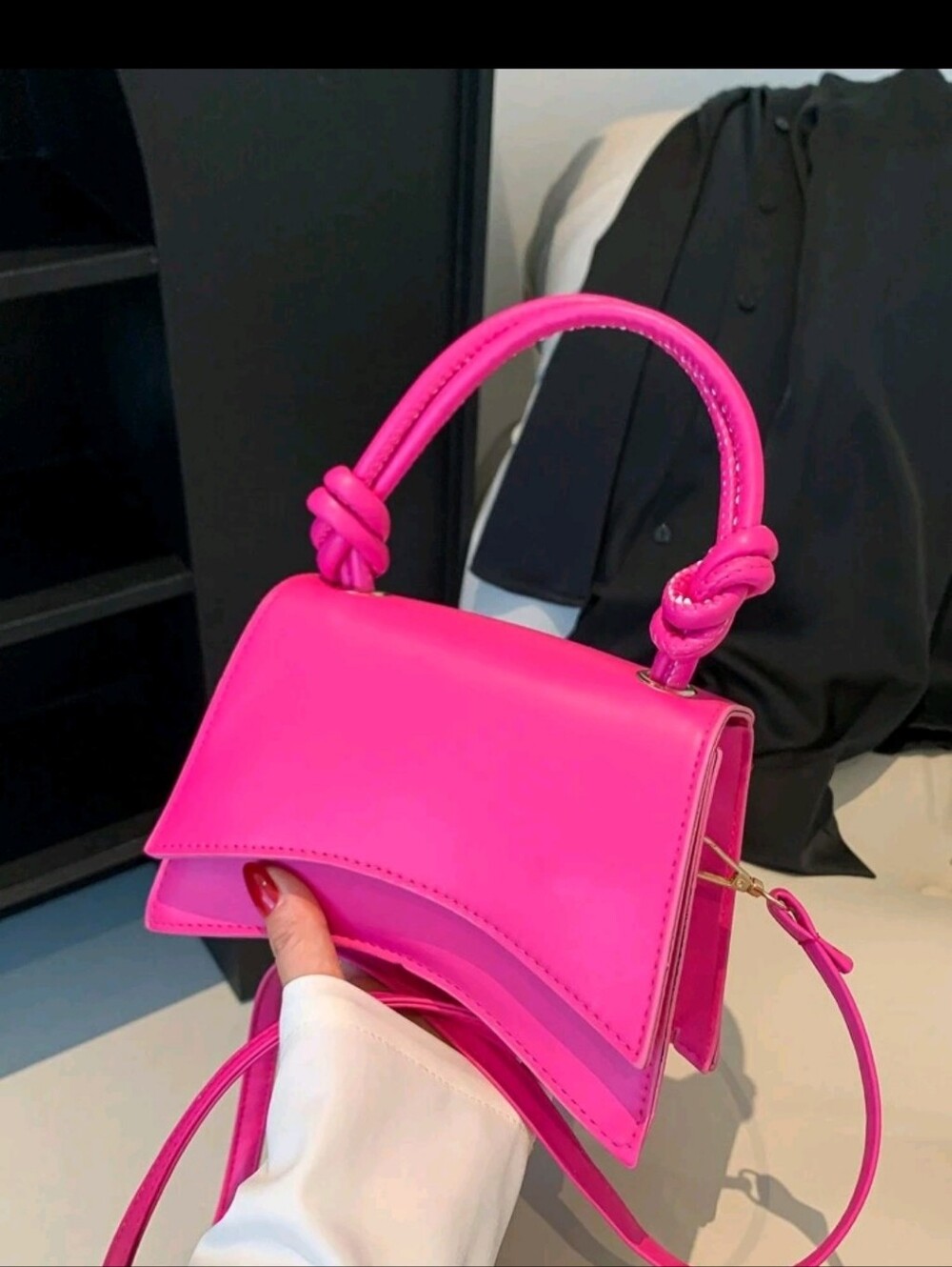 Hot Pink Top-Handle Shoulder Bag